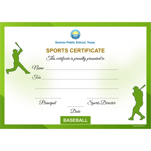 School Sports Award Certificate Baseball A4 Size | Use on Laser Printer
